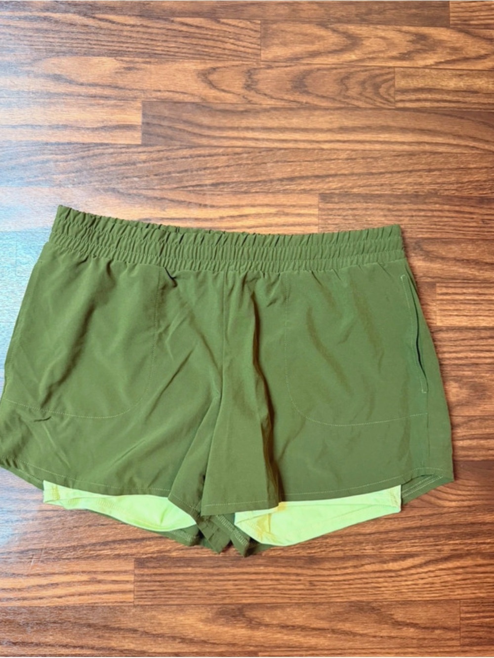Jockey Olive Green Women's Athletic Shorts with light green inner Liner